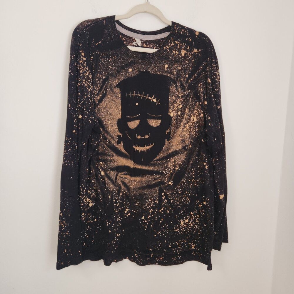 Live and Tell Bleach Splatter Halloween Frankenstein L/S Mens Tshirt 2XL